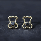 Heart Shape Lab Created Black Diamond Teddy Bear Stud Earrings AAAA ( Synthetic ) - Rosec Jewels