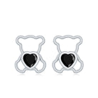 Heart Shape Lab Created Black Diamond Teddy Bear Stud Earrings AAAA ( Synthetic ) - Rosec Jewels