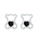 Heart Shape Lab Created Black Diamond Teddy Bear Stud Earrings AAAA ( Synthetic ) - Rosec Jewels