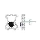 Heart Shape Lab Created Black Diamond Teddy Bear Stud Earrings AAAA ( Synthetic ) - Rosec Jewels
