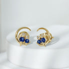 Lab Grown Blue Sapphire and Diamond Cat and Moon Stud Earrings AAAA - Rosec Jewels