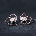 Heart Shape Black Spinel Paw Stud Earrings with Moissanite AAA - Rosec Jewels