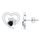 Heart Shape Black Spinel Paw Stud Earrings with Moissanite AAA - Rosec Jewels