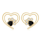 Heart Shape Black Spinel Paw Stud Earrings with Moissanite AAA - Rosec Jewels