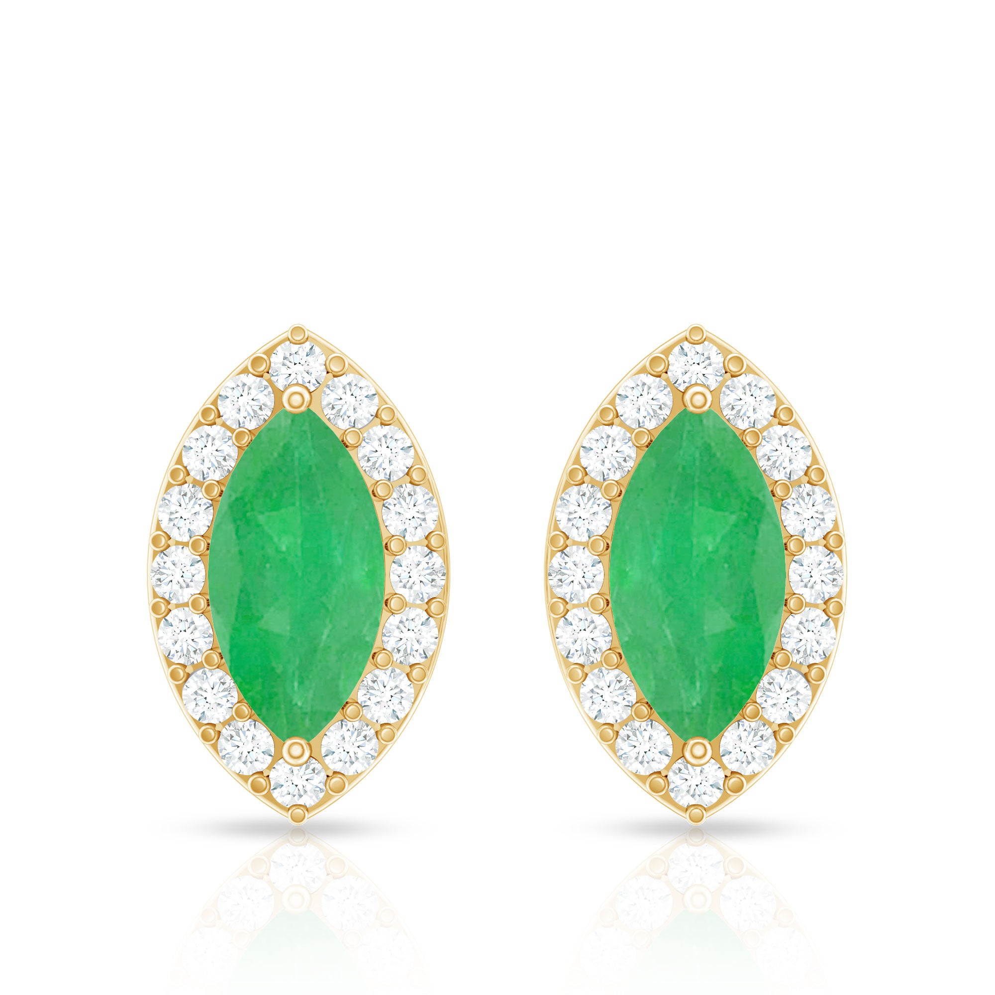1.6 Carat Marquise Cut Emerald and Diamond Stud Earrings AAA - Rosec Jewels