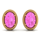 Solitaire Real Pink Sapphire Oval Stud Earrings in Rope Frame Pink Sapphire - ( AAA ) - Quality - Rosec Jewels