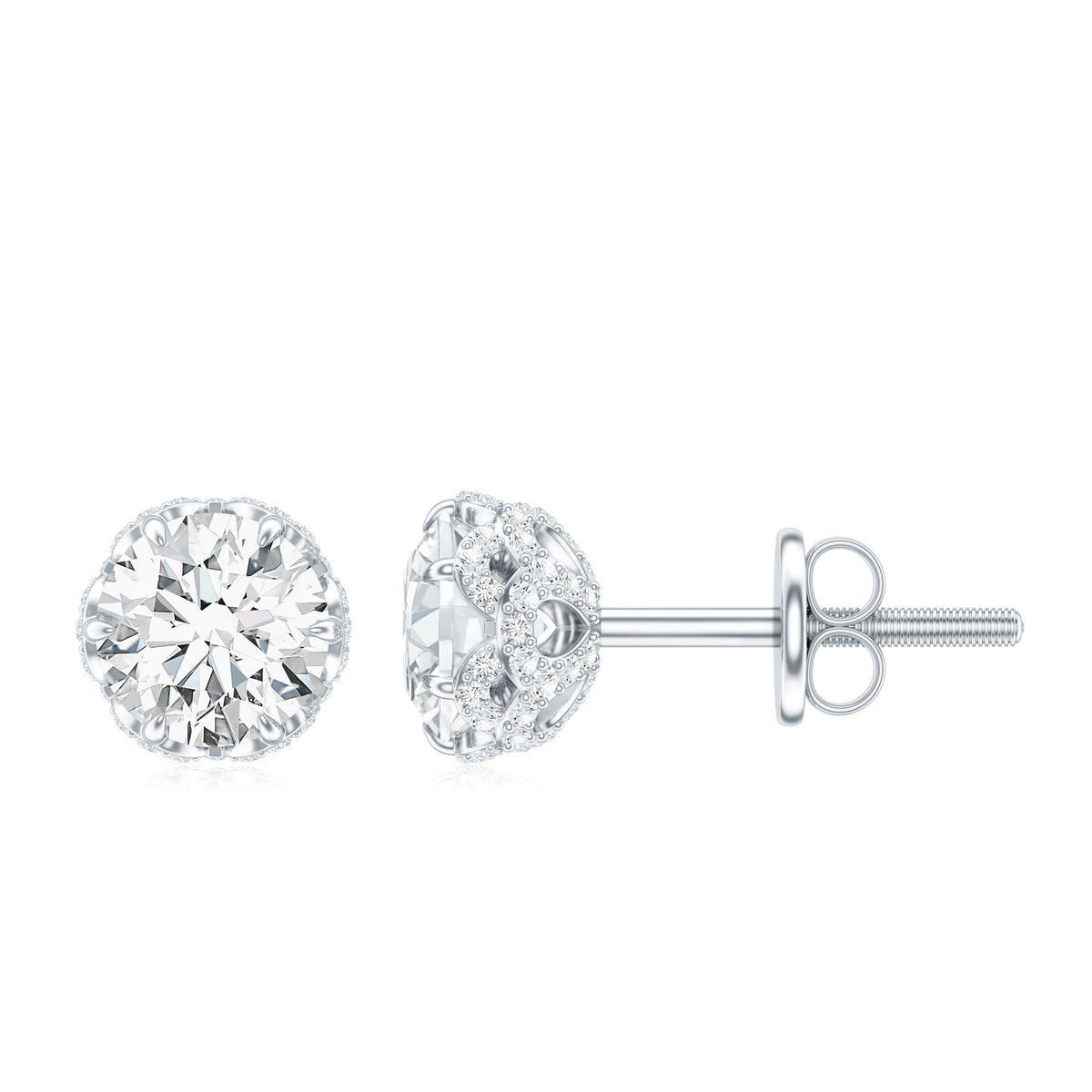 Designer 1 Carat Moissanite Stud Earrings with Screw Back D-VS1 - Rosec Jewels