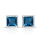 2 Carat Princess Cut London Blue Topaz Stud Earrings AAA - Rosec Jewels