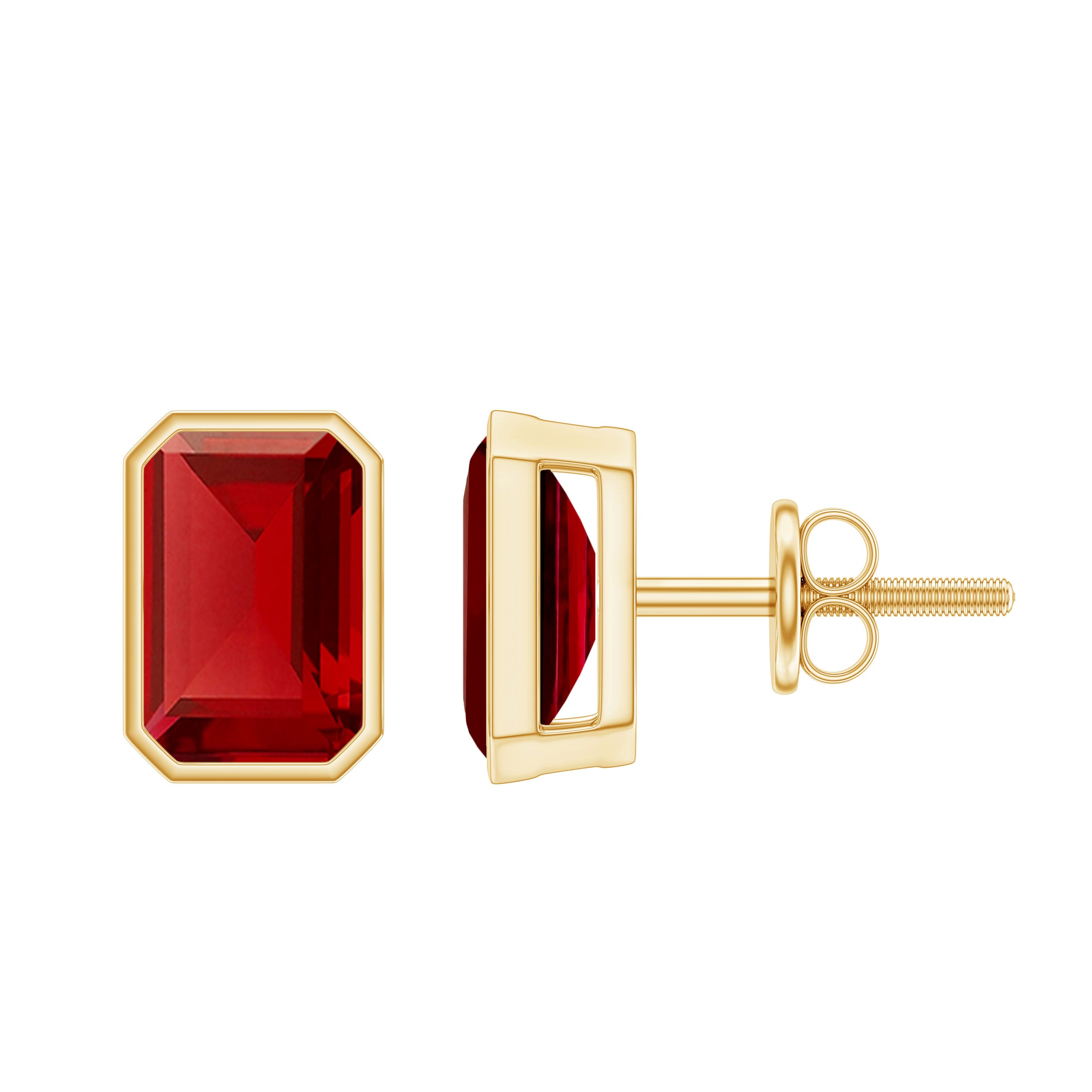 Emerald Cut Lab Created Ruby Solitaire Stud Earrings in Silver