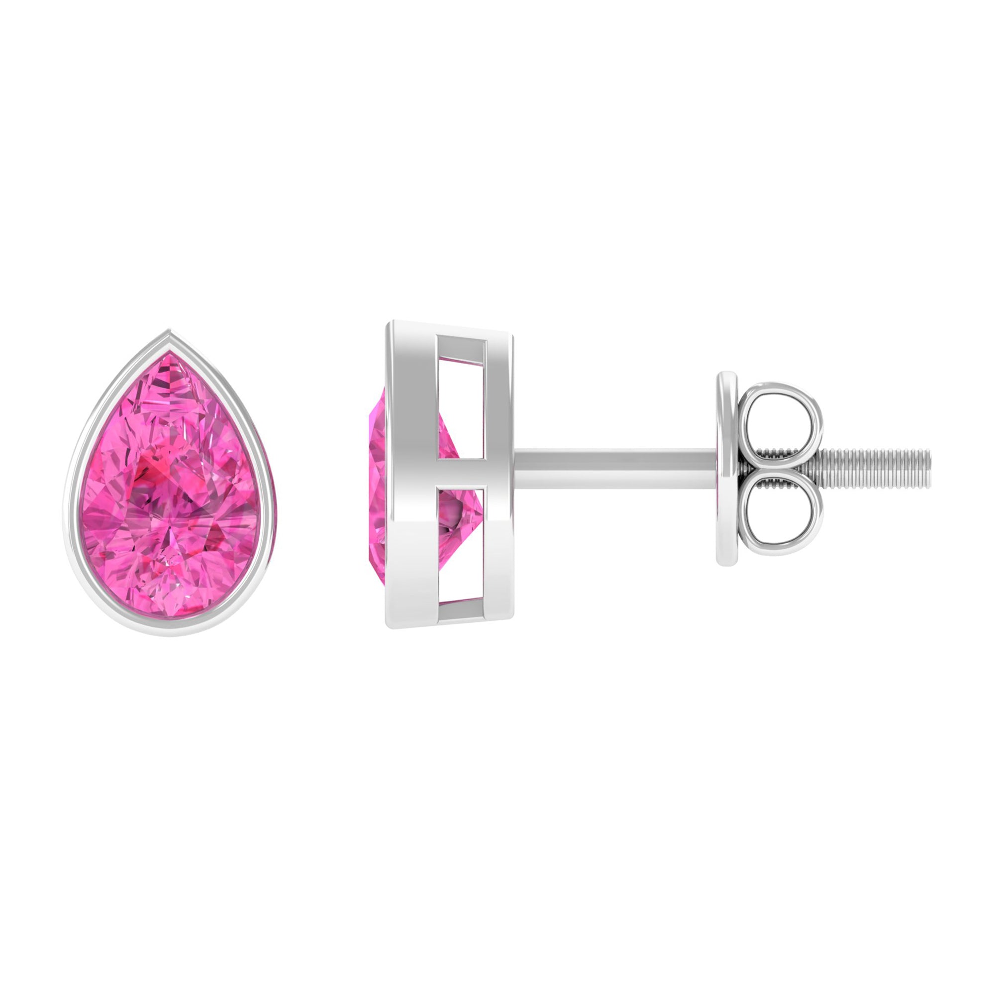 Natural Pear Cut Pink Sapphire Solitaire Stud Earrings in Bezel Setting Pink Sapphire - ( AAA ) - Quality - Rosec Jewels