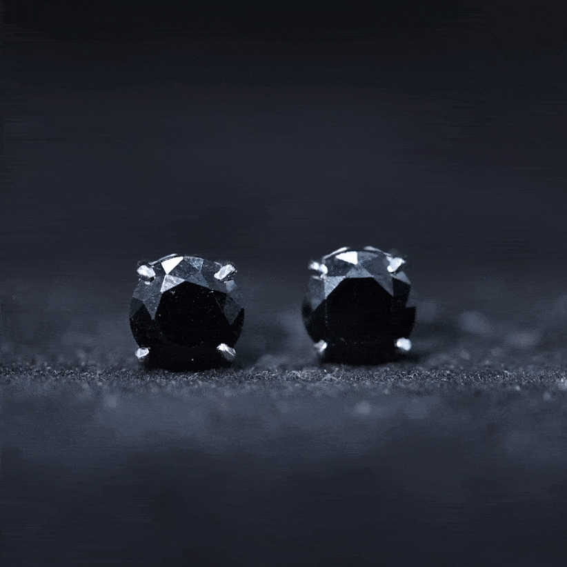 6.5X6.5 MM Round Cut Black Onyx Solitaire Stud Earrings in 4 Prong Setting Black Onyx - ( AAA ) - Quality - Rosec Jewels