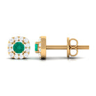 Minimalist Emerald and Diamond Halo Stud Earrings AAA - Rosec Jewels
