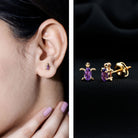 Natural Oval Amethyst Turtle Stud Earrings for Women AAA - Rosec Jewels