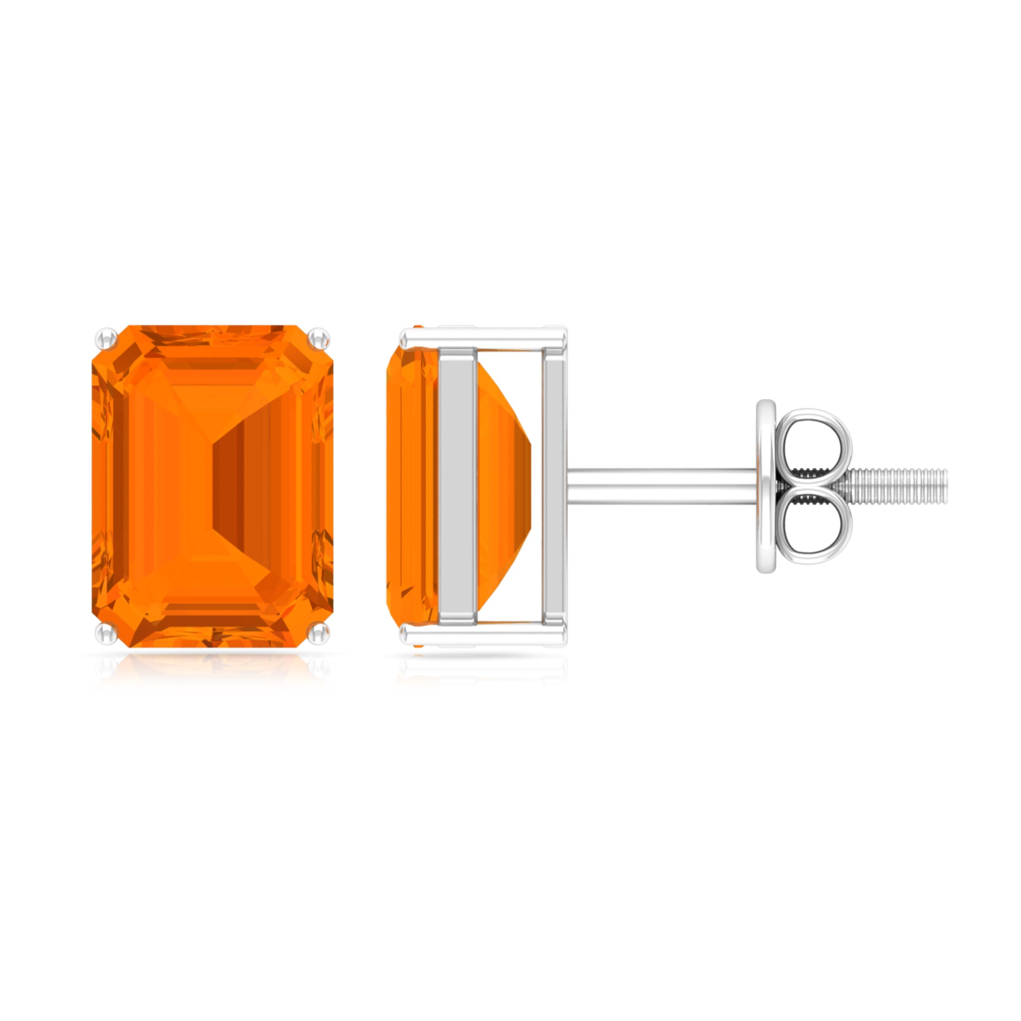 6X8 MM Octagon Cut Fire Opal Solitaire Stud Earrings Fire Opal - ( AAA ) - Quality - Rosec Jewels