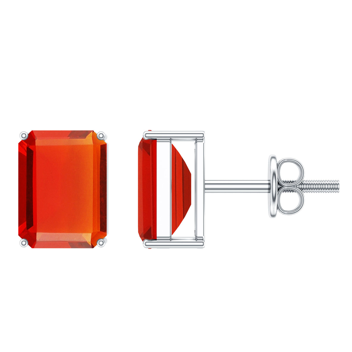 2 CT Emerald Cut Fire Opal Solitaire Stud Earrings for Women AAA - Rosec Jewels