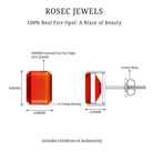 2 CT Emerald Cut Fire Opal Solitaire Stud Earrings for Women AAA - Rosec Jewels