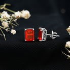 2 CT Emerald Cut Fire Opal Solitaire Stud Earrings for Women AAA - Rosec Jewels