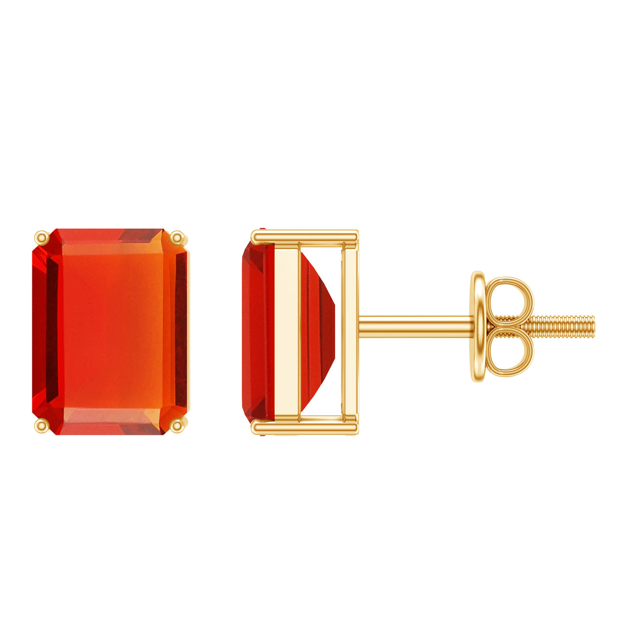 2 CT Emerald Cut Fire Opal Solitaire Stud Earrings for Women AAA - Rosec Jewels