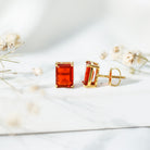 2 CT Emerald Cut Fire Opal Solitaire Stud Earrings for Women AAA - Rosec Jewels