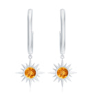 1 CT Round Shape Citrine and Gold Sunburst Hoop Drop Earrings Citrine - ( AAA ) - Quality - Rosec Jewels