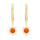 4 MM Round Shape Fire Opal and Gold Sunburst Hoop Drop Earrings For Women Fire Opal - ( AAA ) - Quality - Rosec Jewels