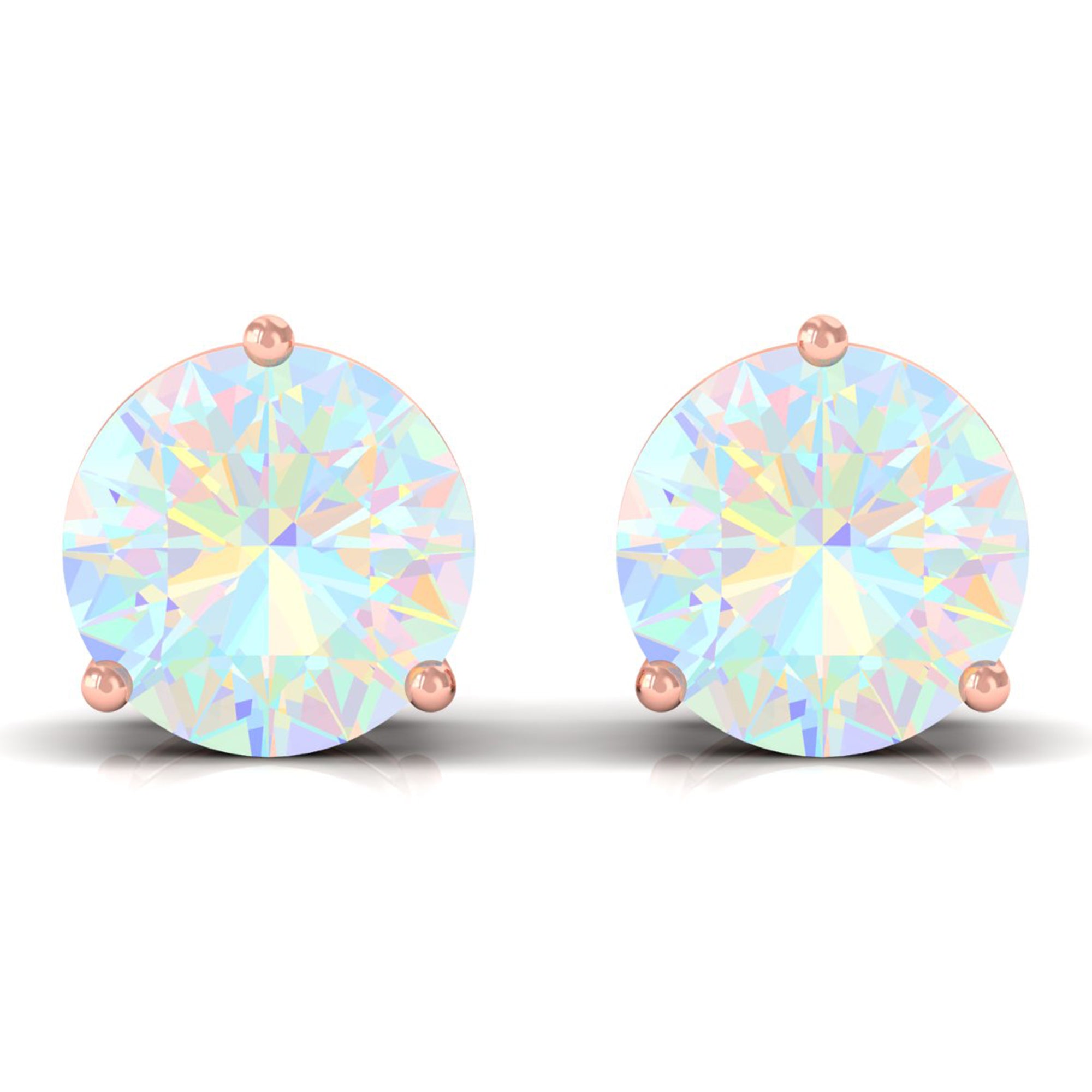 Minimalist Ethiopian Opal Solitaire Stud Earrings AAA - Rosec Jewels