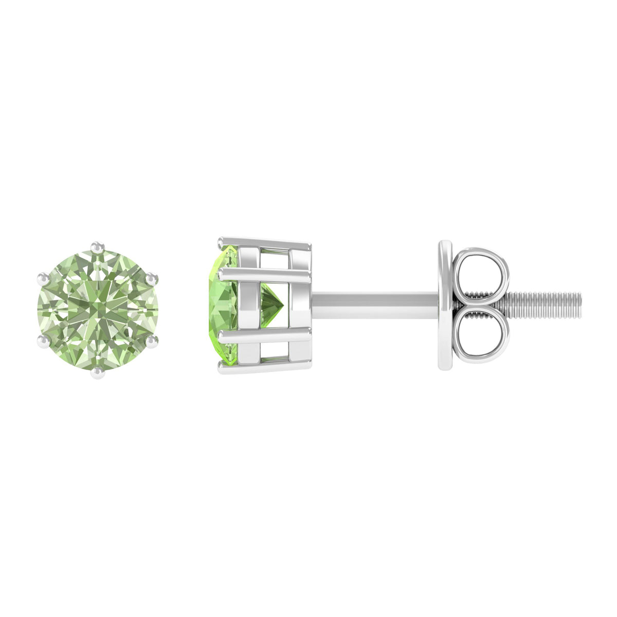 4 MM Genuine Green Sapphire Solitaire Stud Earrings in 6 Prong Setting ...