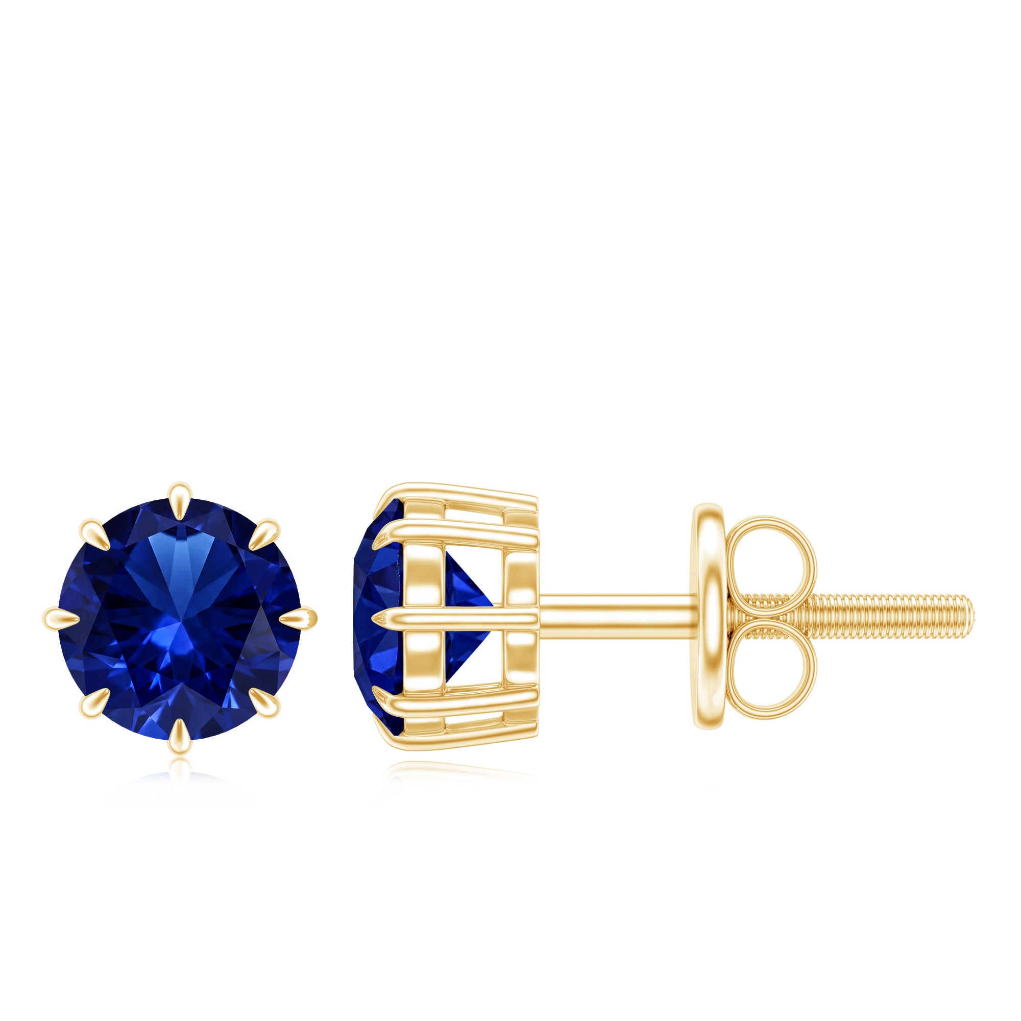 Lab Created Round Blue Sapphire Solitaire Stud Earrings in Claw Setting AAAA - Rosec Jewels