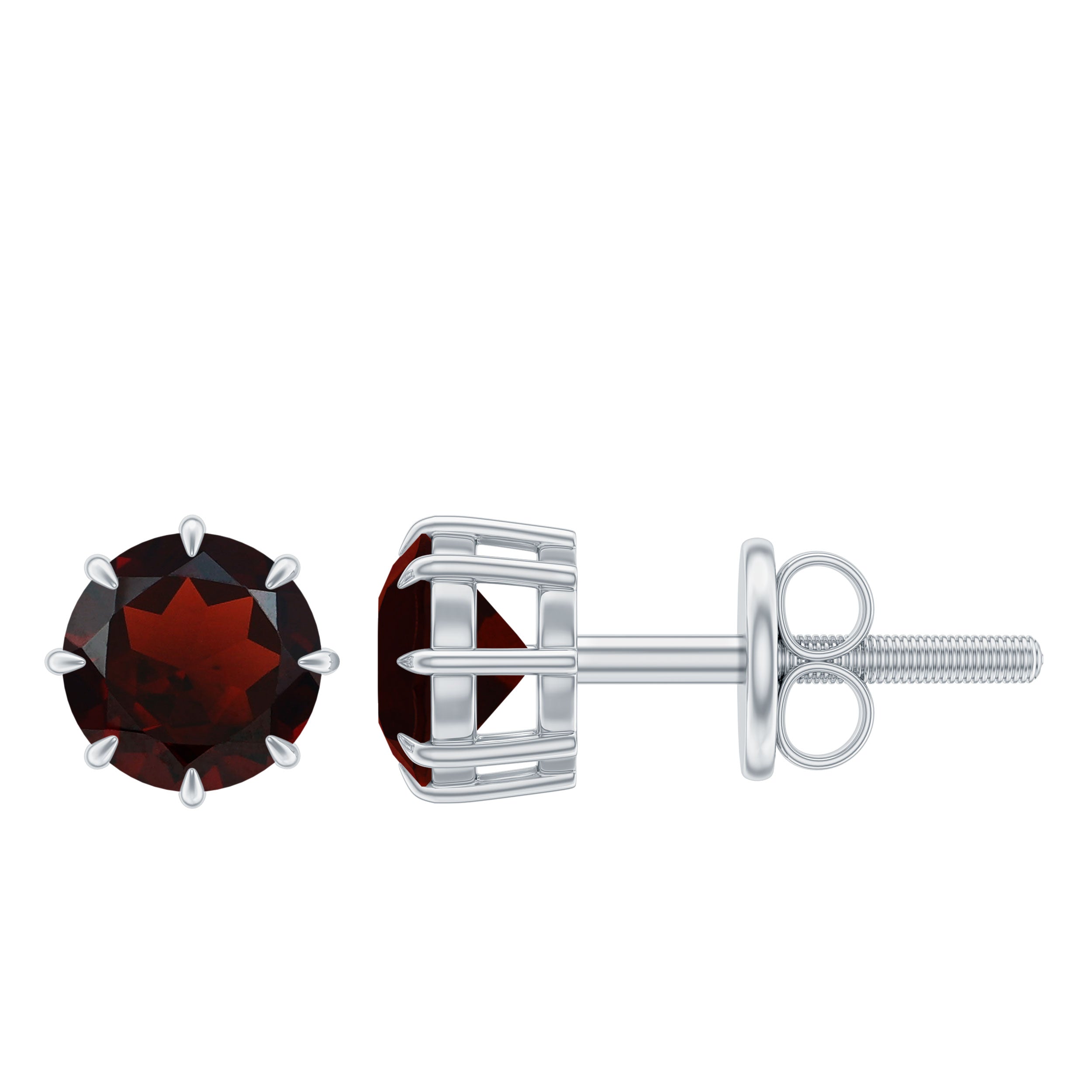 4.5 MM Natural Garnet Solitaire Stud Earrings in 8 Claw Prong Setting Garnet - ( AAA ) - Quality - Rosec Jewels