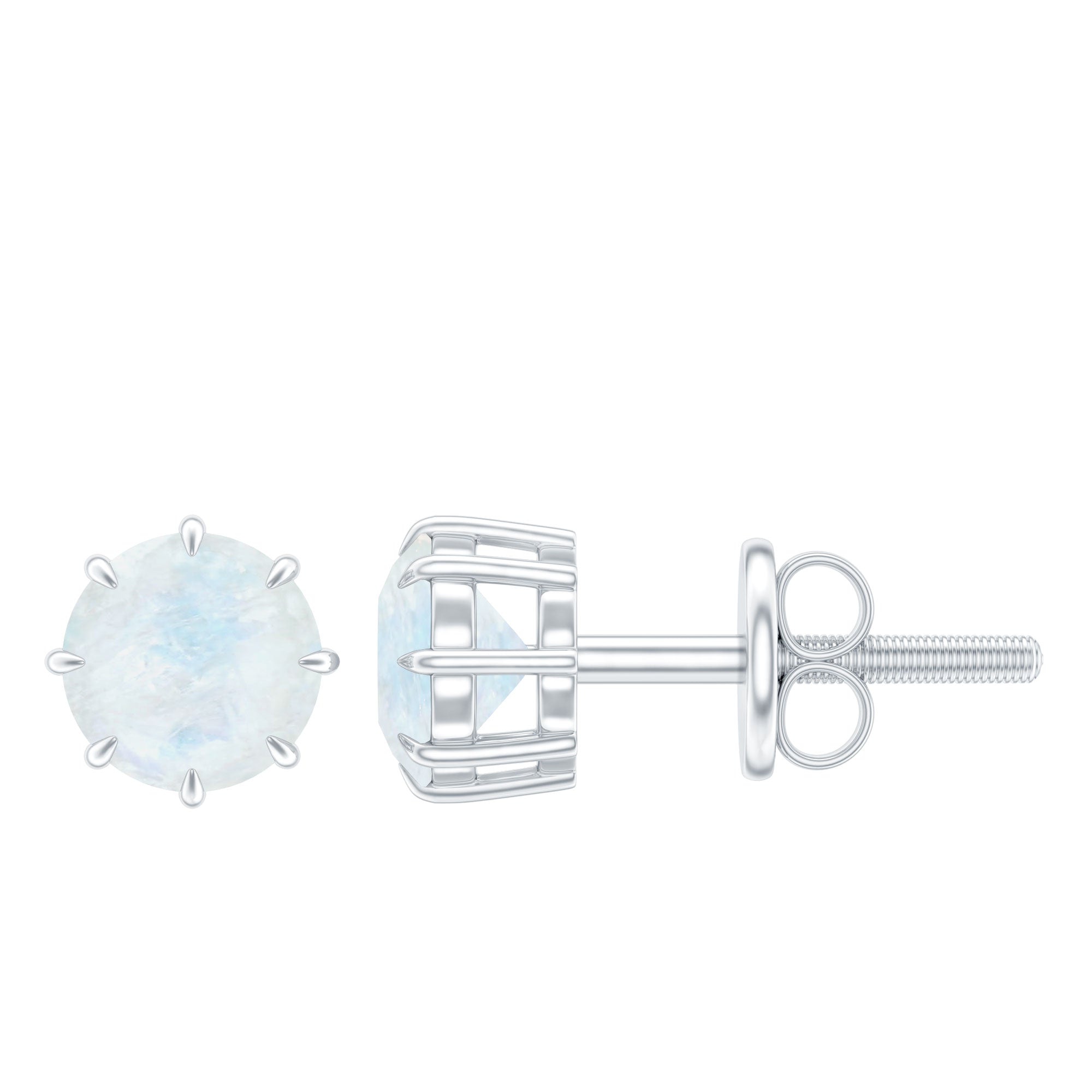 Real 0.7 Carat Moonstone Stud Earrings with Screw Back AAA - Rosec Jewels
