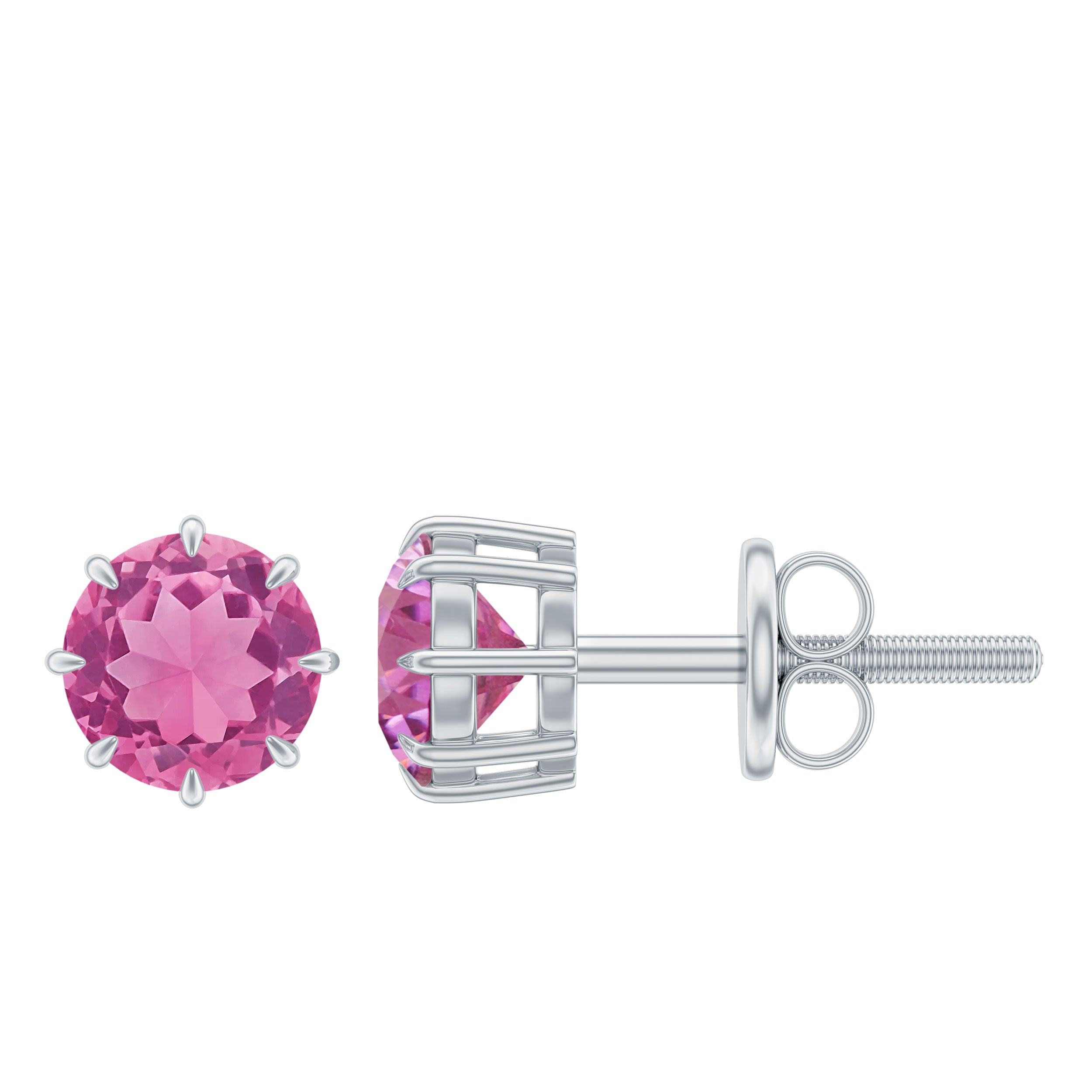 4.5 MM Natural Pink Tourmaline Solitaire Stud Earrings in 8 Claw Prong Setting Pink Tourmaline - ( AAA ) - Quality - Rosec Jewels
