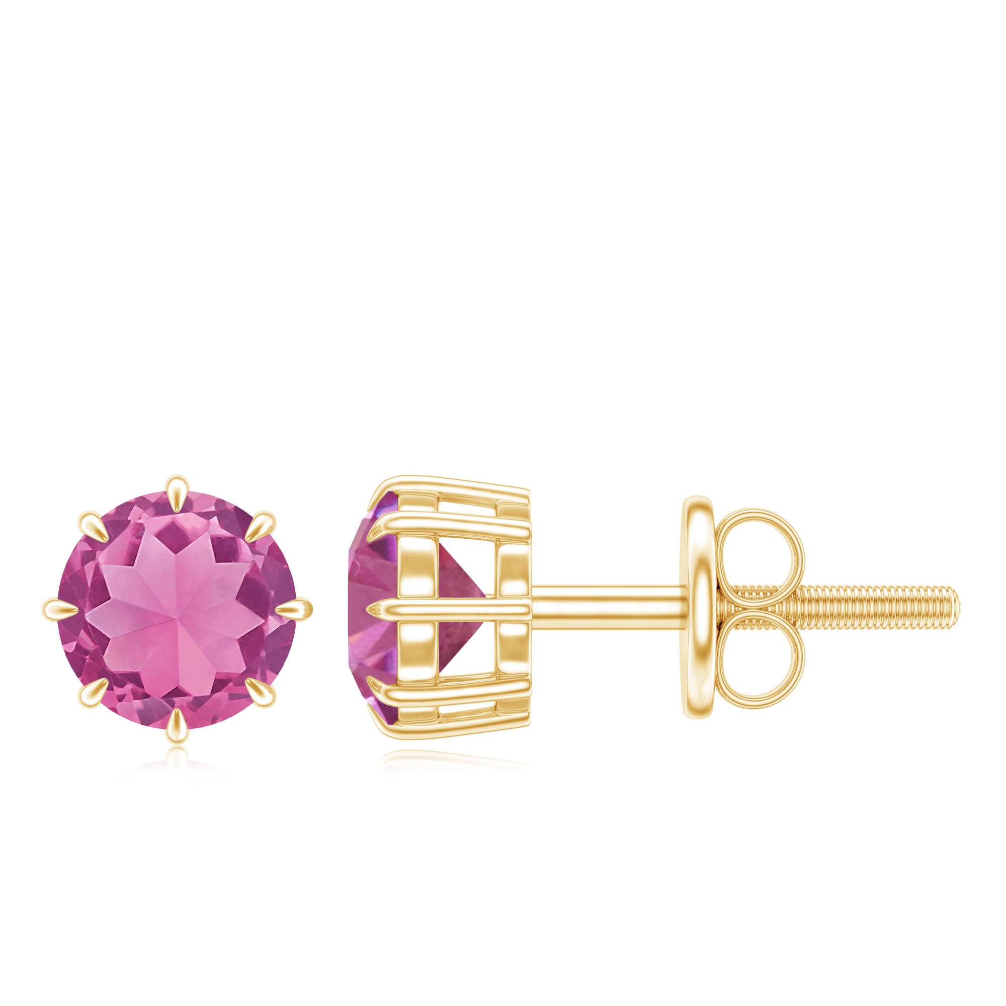 Genuine 0.9 Carat Pink Tourmaline Stud Earrings with Screw Back AAA - Rosec Jewels