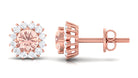 1 CT Morganite and Diamond Halo Stud Earrings Morganite - ( AAA ) - Quality - Rosec Jewels