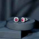 Genuine Pink Tourmaline and Diamond Halo Stud Earrings AAA - Rosec Jewels