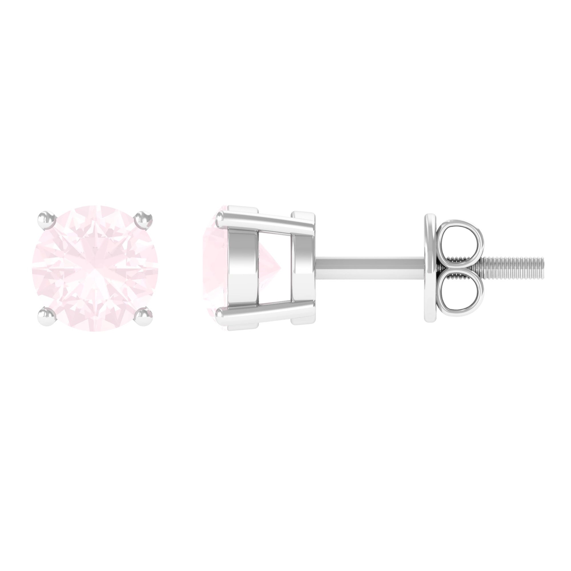 Rose Quartz Solitaire Stud Earrings in 4 Prong Setting Rose Quartz - ( AAA ) - Quality - Rosec Jewels