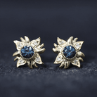 London Blue Topaz and Diamond Sunburst Stud Earrings AAA - Rosec Jewels