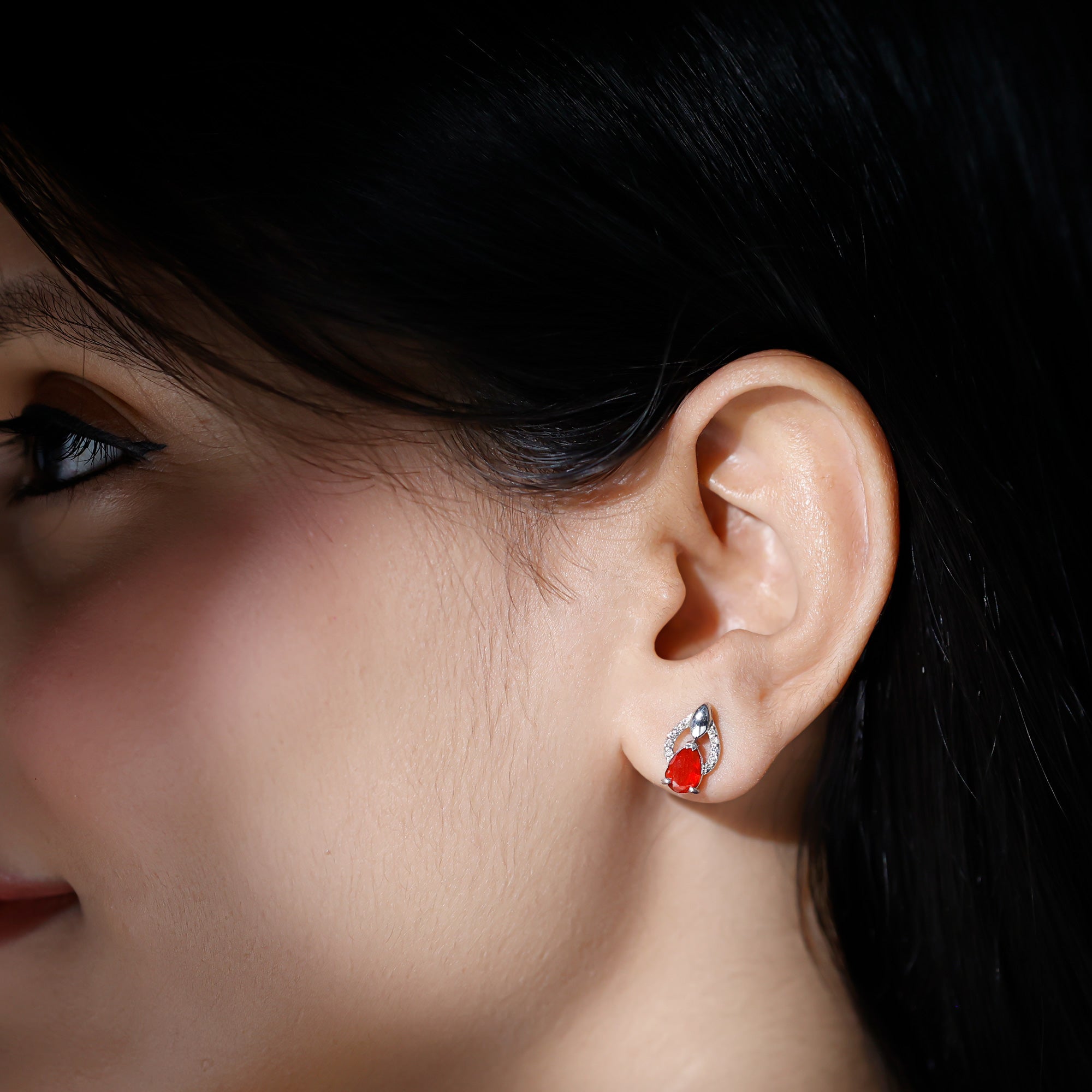 1.5 CT Pear Cut Fire Opal Bridal Stud Earrings with Diamond Accent Fire Opal AAA Quality 92.5 Sterling Silver