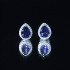 Lab Grown Blue Sapphire Teardrop Stud Earrings With Diamond Halo AAAA - Rosec Jewels