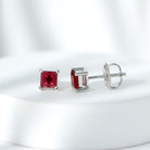 3 Carat Princess Cut Lab Created Ruby Solitaire Stud Earrings AAAA - Rosec Jewels