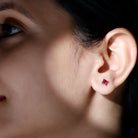 3 Carat Princess Cut Lab Created Ruby Solitaire Stud Earrings AAAA - Rosec Jewels