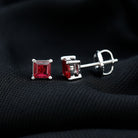 3 Carat Princess Cut Lab Created Ruby Solitaire Stud Earrings AAAA - Rosec Jewels