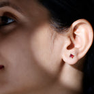 3 Carat Princess Cut Lab Created Ruby Solitaire Stud Earrings AAAA - Rosec Jewels