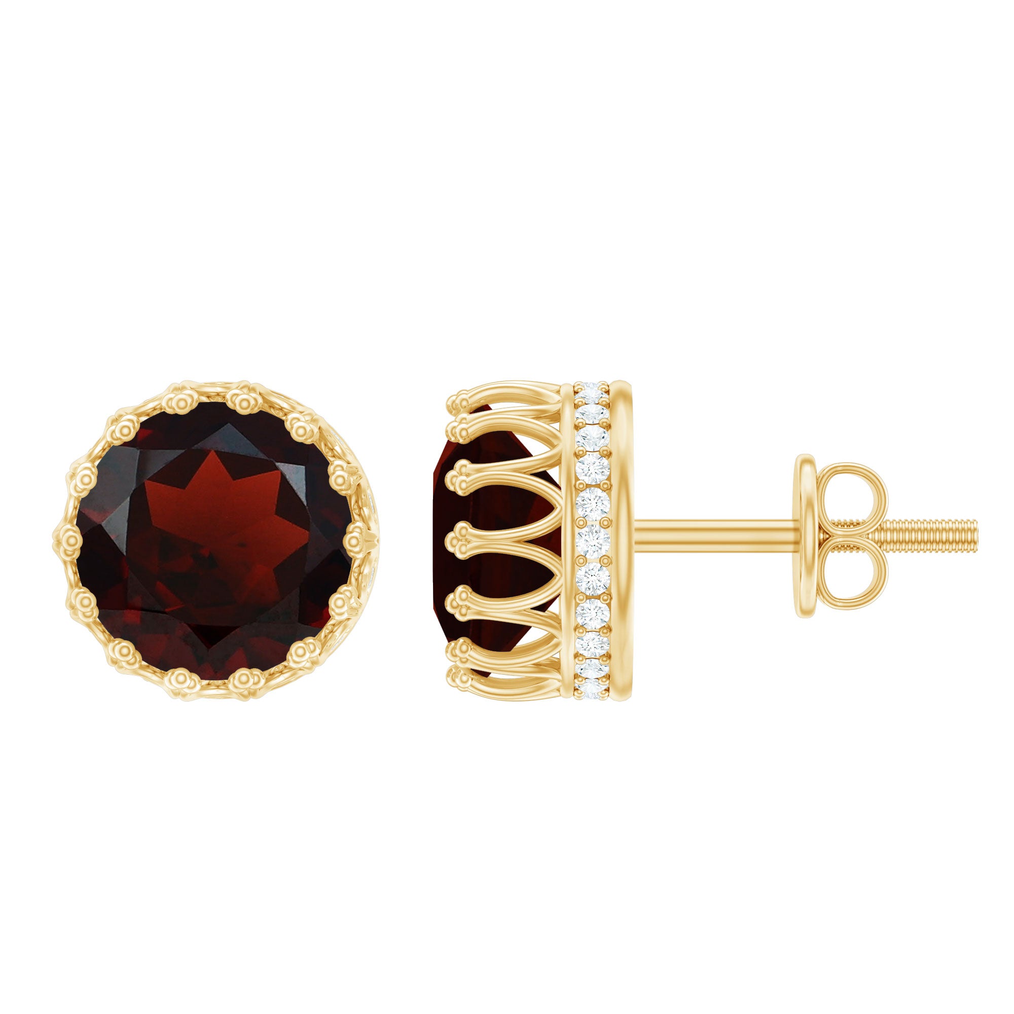 Natural Garnet Vintage Stud Earrings in Yellow Gold Plated Silver