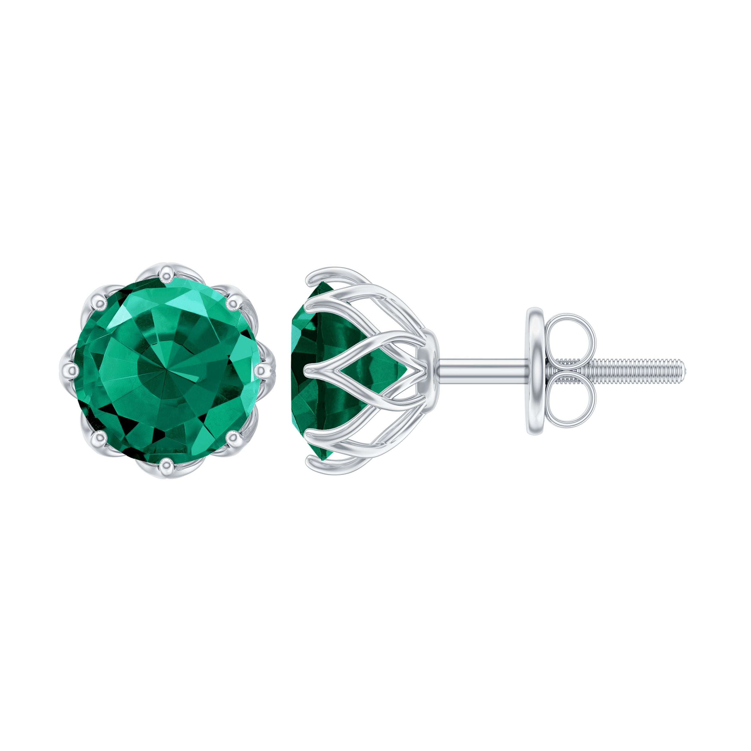Solitaire Lab Created Emerald Stud Earrings in Decorative Setting Lab Created Emerald - ( AAAA ) - Quality - Rosec Jewels