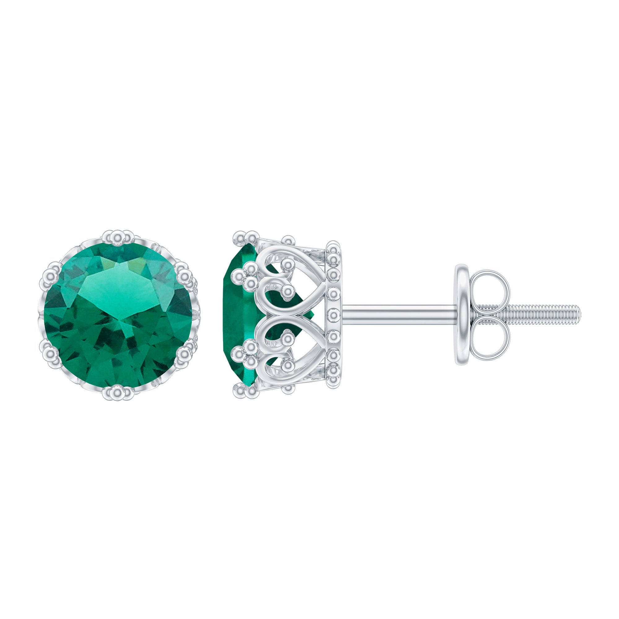 Solitaire Lab Created Emerald Stud Earrings in Crown Setting