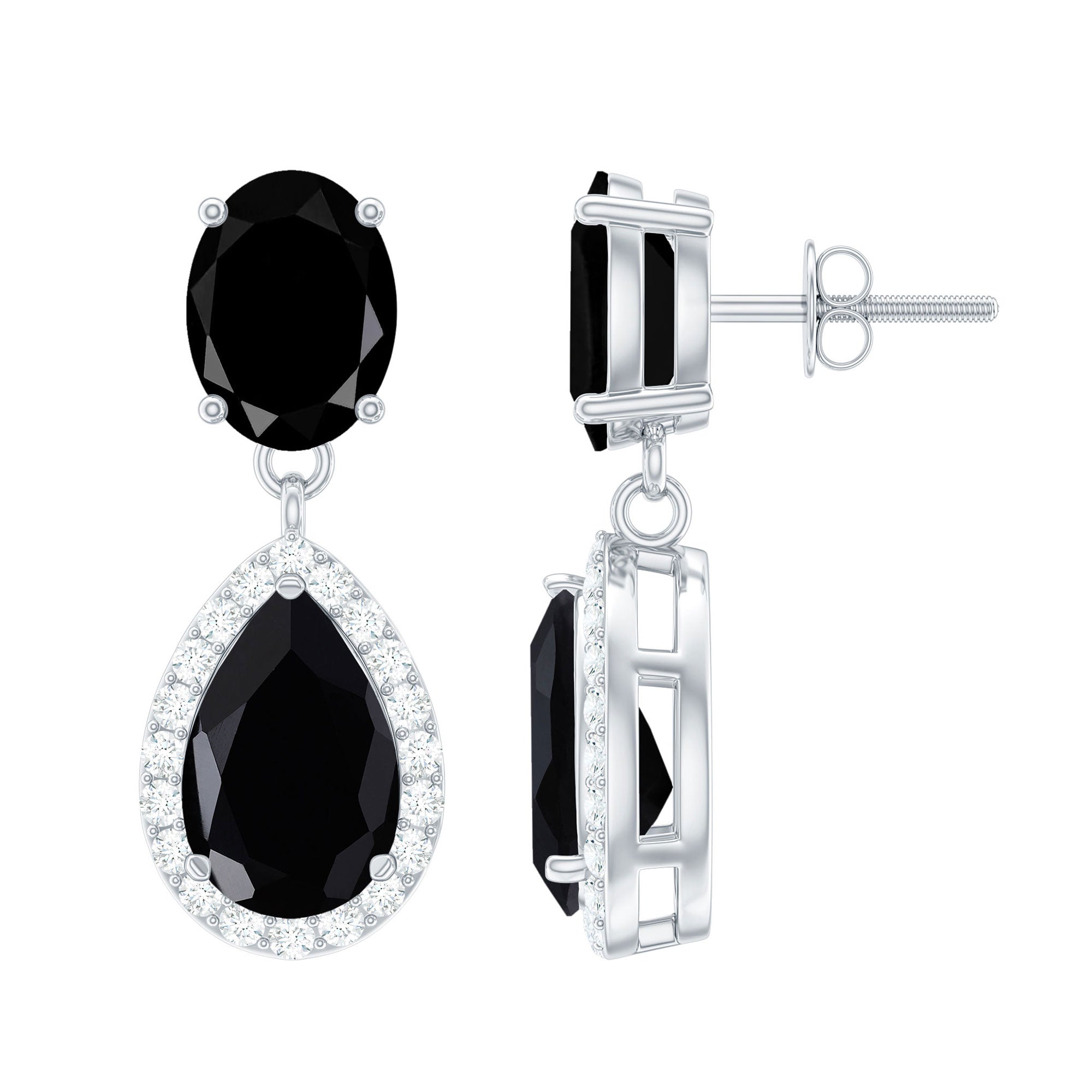 4.75 CT Lab Created Black Diamond Classic Teardrop Earrings with Diamond Halo Lab Created Black Diamond - ( AAAA ) - Quality - Rosec Jewels