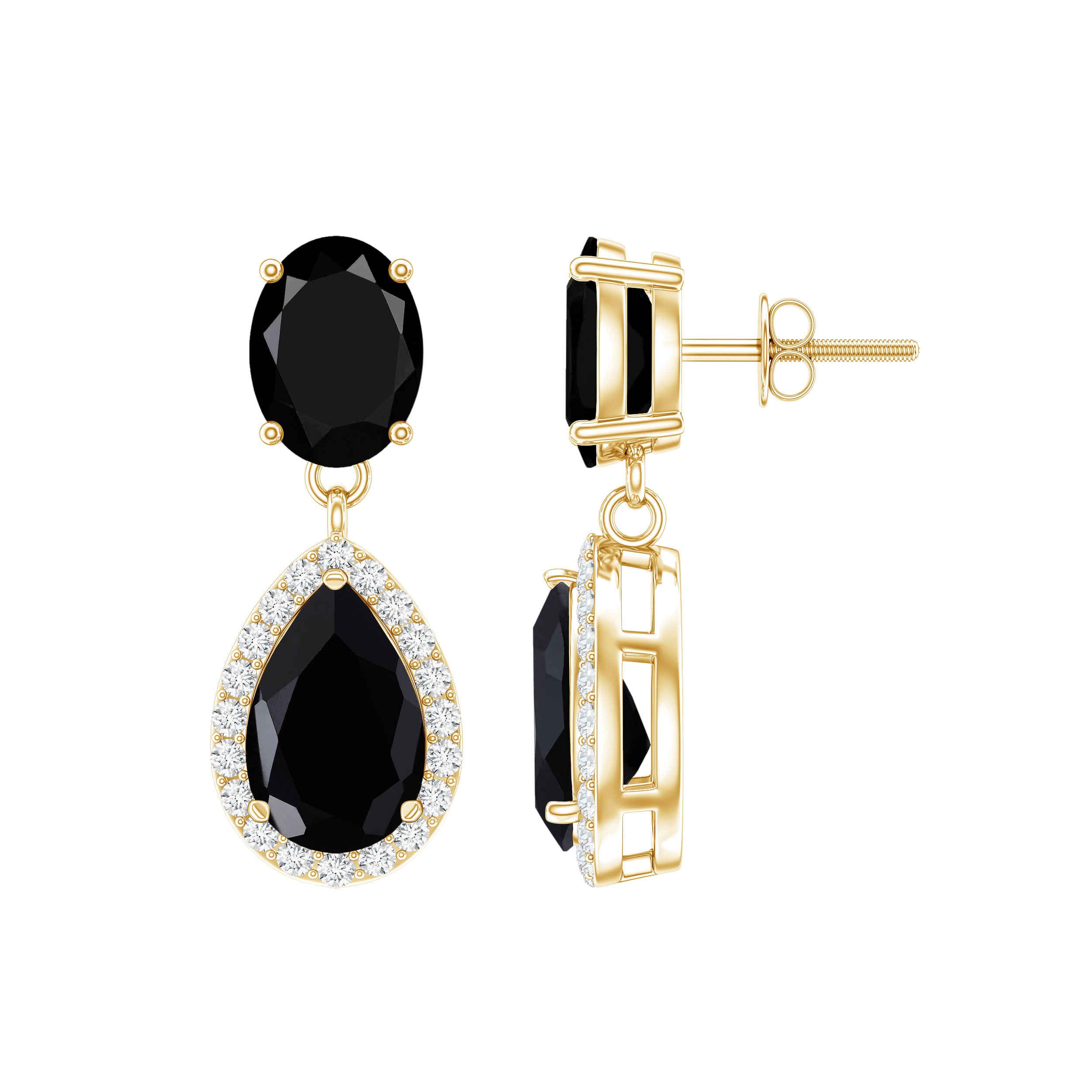 4.75 CT Lab Created Black Diamond Classic Teardrop Earrings with Diamond Halo AAAA ( Synthetic ) - Rosec Jewels