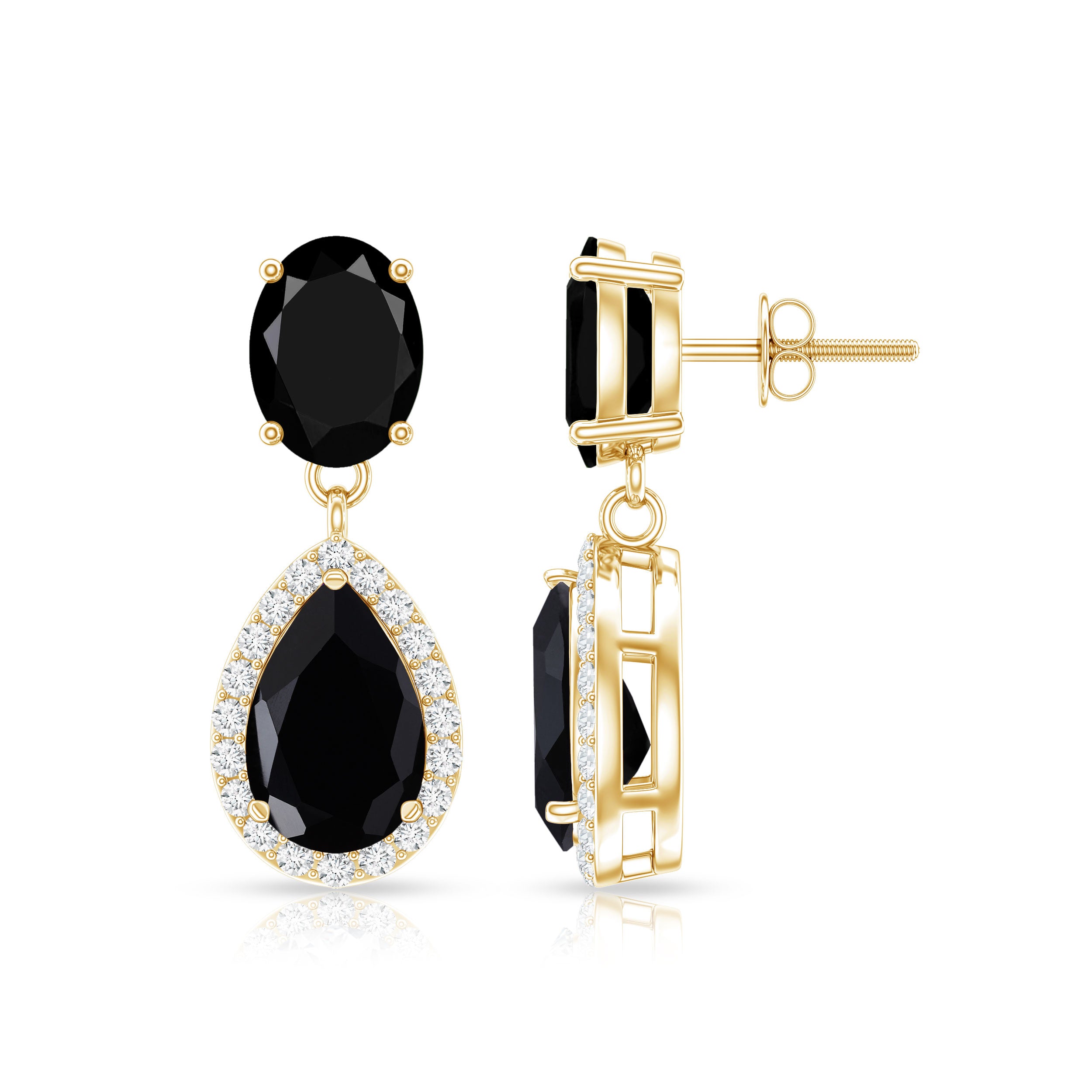 4.75 CT Lab Created Black Diamond Classic Teardrop Earrings with Diamond Halo AAAA ( Synthetic ) - Rosec Jewels
