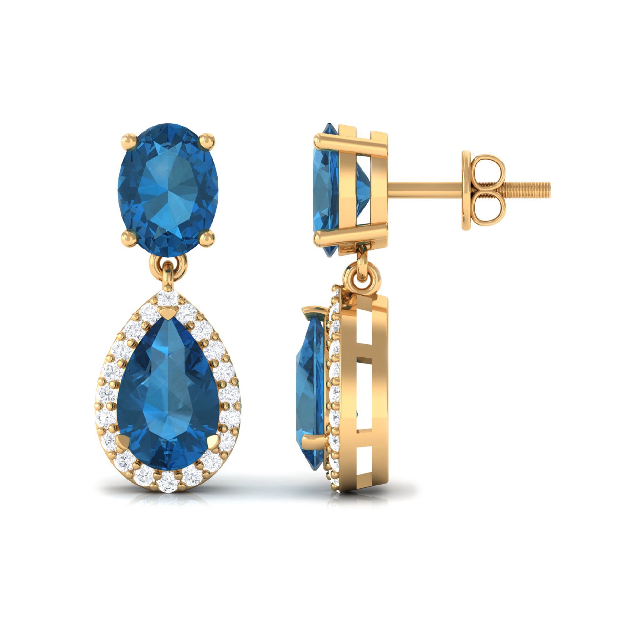 4.5 CT London Blue Topaz and Diamond Dangle Drop Earrings London Blue Topaz - ( AAA ) - Quality - Rosec Jewels