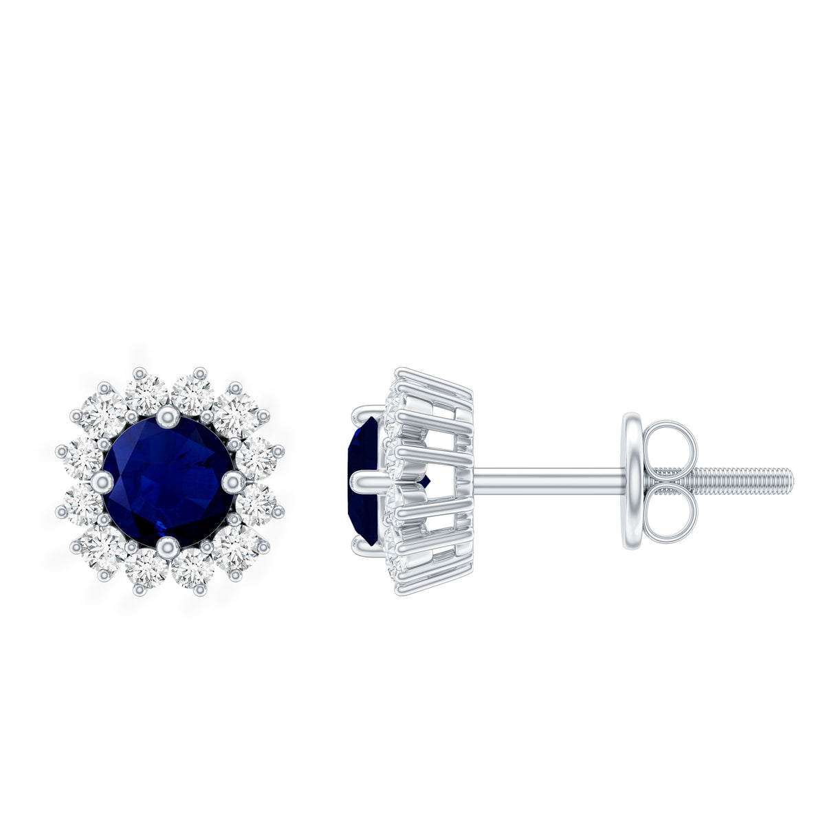 0.8 Carat Natural Blue Sapphire and Diamond Halo Stud Earrings AAA - Rosec Jewels